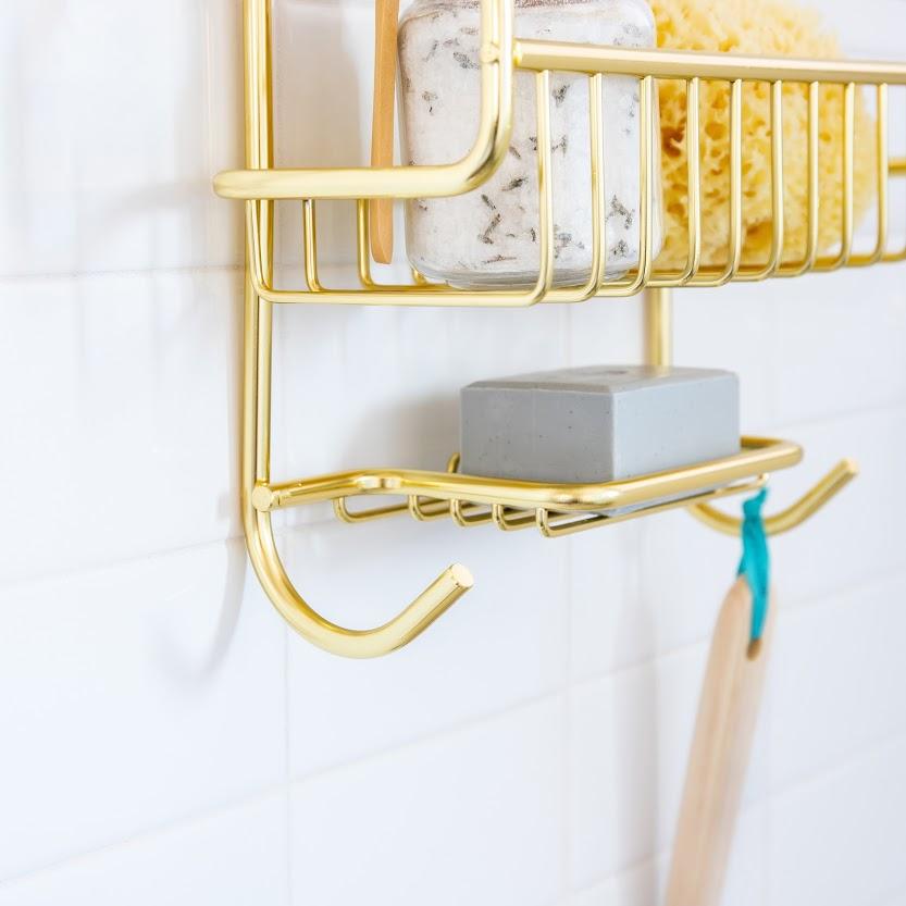 Source BSCI The rust-proof Gold Extra-Large Shower Caddy on m