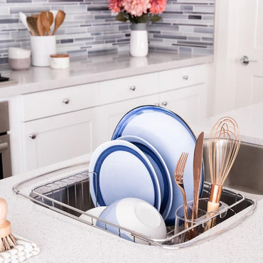 Adjustable Over-The-Sink Dish Drainer (with Cutlery Holder)