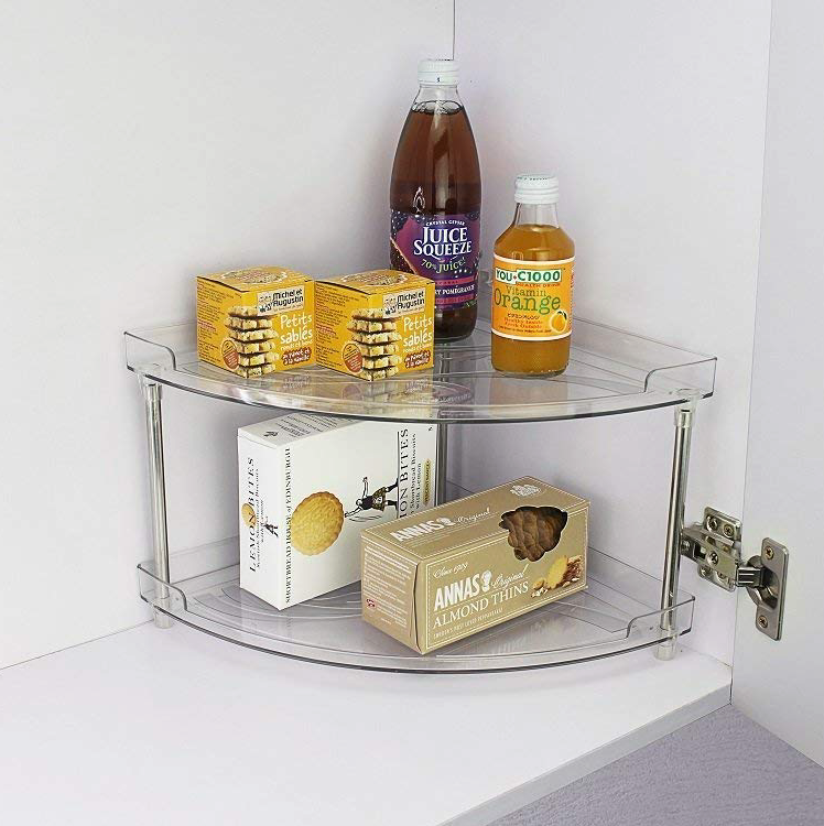 2-Tier Clear Glass Corner Shelf - Wall Mount, For Bathroom, Kitchen, Or Display